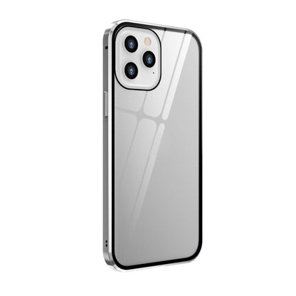 For iPhone 12 Pro Max Double Sides Tempered Glass Magnetic Adsorption Metal Frame Anti-peep Screen Case(Silver) by buy2fix
