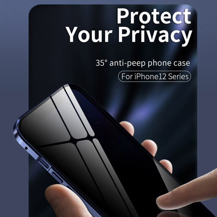 For iPhone 12 Pro Max Double Sides Tempered Glass Magnetic Adsorption Metal Frame Anti-peep Screen Case(Light Purple) by buy2fix