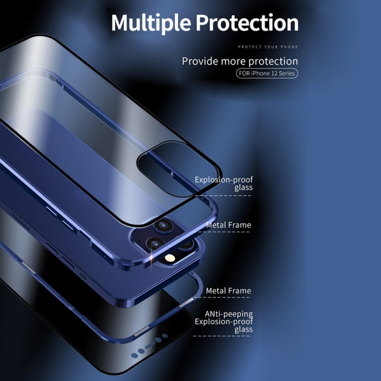 For iPhone 12 Pro Max Double Sides Tempered Glass Magnetic Adsorption Metal Frame Anti-peep Screen Case(Gold) by buy2fix