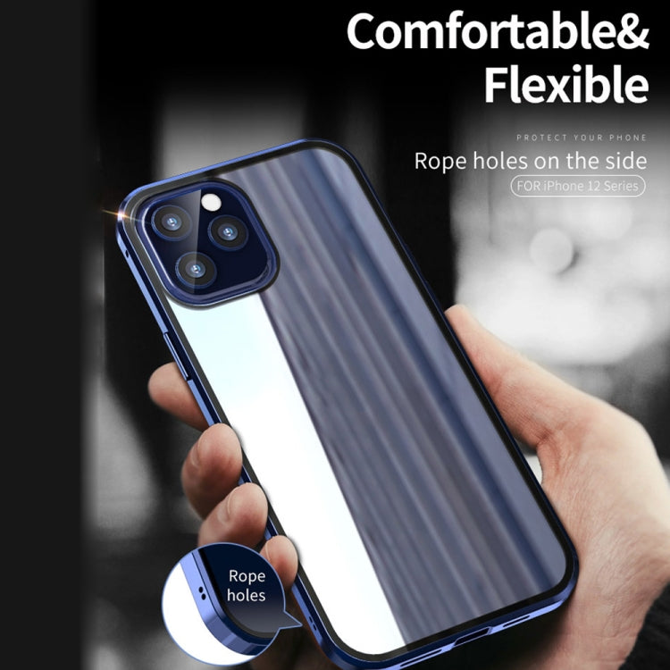 For iPhone 12 Pro Max Double Sides Tempered Glass Magnetic Adsorption Metal Frame Anti-peep Screen Case(Gold) by buy2fix