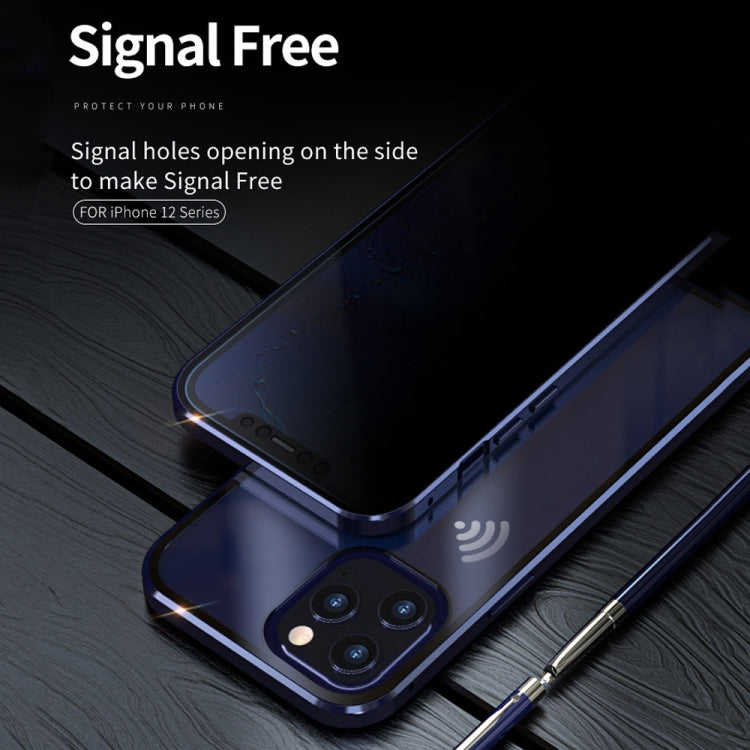 For iPhone 12 Pro Max Double Sides Tempered Glass Magnetic Adsorption Metal Frame Anti-peep Screen Case(Light Purple) by buy2fix