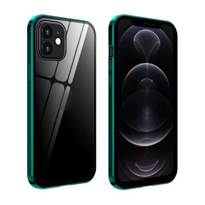 For iPhone 12 / 12 Pro Double Sides Tempered Glass Magnetic Adsorption Metal Frame Anti-peep Screen Case(Bright Green) by buy2fix