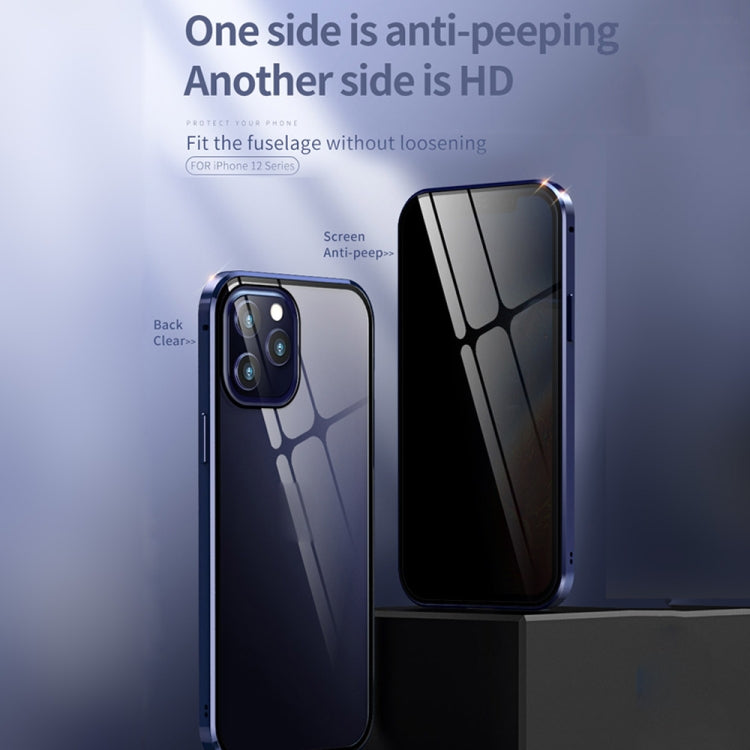 For iPhone 12 / 12 Pro Double Sides Tempered Glass Magnetic Adsorption Metal Frame Anti-peep Screen Case(Silver) by buy2fix