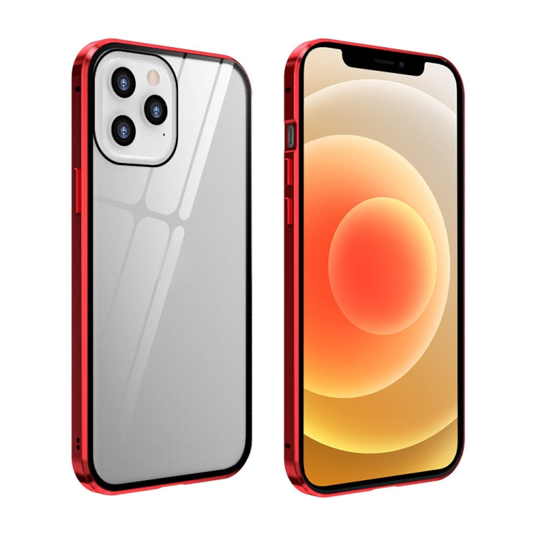 For iPhone 12 mini Double Sides Tempered Glass Magnetic Adsorption Metal Frame Anti-peep Screen Case (Red) by buy2fix
