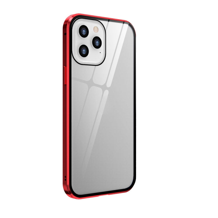 For iPhone 12 mini Double Sides Tempered Glass Magnetic Adsorption Metal Frame Anti-peep Screen Case (Red) by buy2fix
