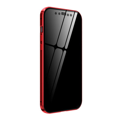 For iPhone 12 mini Double Sides Tempered Glass Magnetic Adsorption Metal Frame Anti-peep Screen Case (Red) by buy2fix