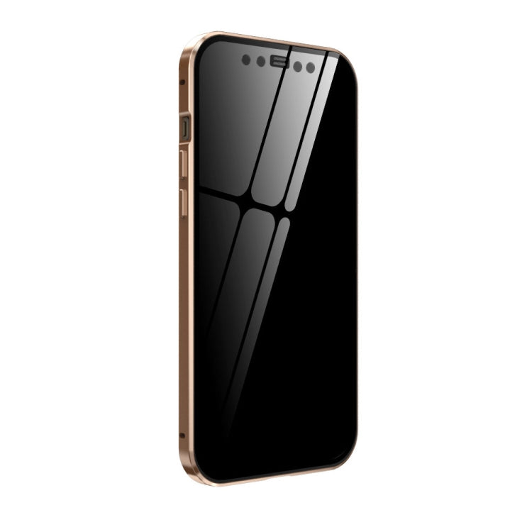 For iPhone 12 mini Double Sides Tempered Glass Magnetic Adsorption Metal Frame Anti-peep Screen Case (Gold) by buy2fix