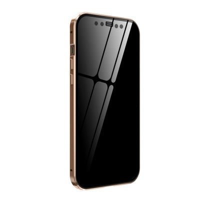For iPhone 12 mini Double Sides Tempered Glass Magnetic Adsorption Metal Frame Anti-peep Screen Case (Gold) by buy2fix
