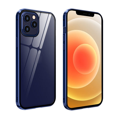 For iPhone 12 mini Double Sides Tempered Glass Magnetic Adsorption Metal Frame Anti-peep Screen Case (Blue) by buy2fix