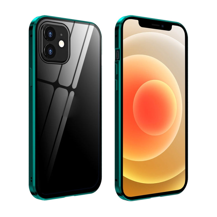 For iPhone 12 mini Double Sides Tempered Glass Magnetic Adsorption Metal Frame Anti-peep Screen Case (Bright Green) by buy2fix