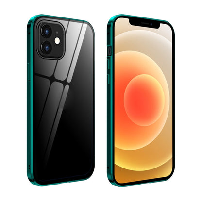 For iPhone 12 mini Double Sides Tempered Glass Magnetic Adsorption Metal Frame Anti-peep Screen Case (Bright Green) by buy2fix