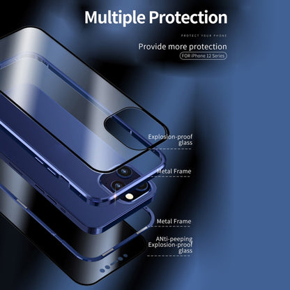 For iPhone 12 mini Double Sides Tempered Glass Magnetic Adsorption Metal Frame Anti-peep Screen Case (Blue) by buy2fix