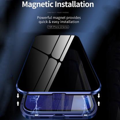 For iPhone 12 mini Double Sides Tempered Glass Magnetic Adsorption Metal Frame Anti-peep Screen Case (Blue) by buy2fix