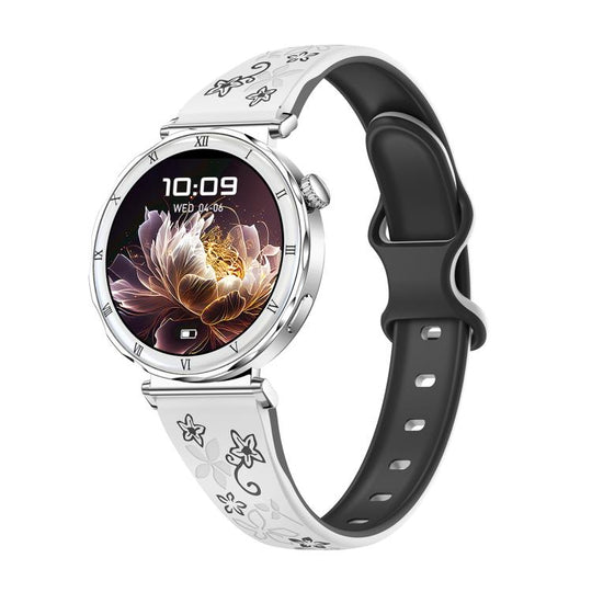 QS22 1.19-inch AMOLED Display Women Smart Sports Watch(Silver Case Black White Silicone Strap)