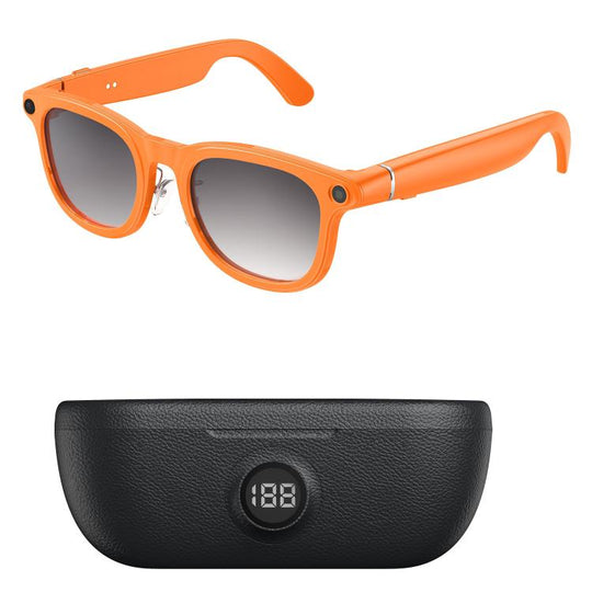X01 Ultra Cycling Smart AI Sports Glasses 8MP HeyCyan, Six-axis Image Stabilization, Wi-Fi, BT Call, AI Voice Assistant, AI Translation(Orange Frame Black Charging Case)