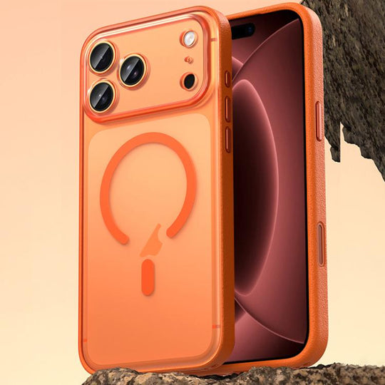 For iPhone 18 Pro Max Vegan Leather Magnetic Phone Case(Orange)