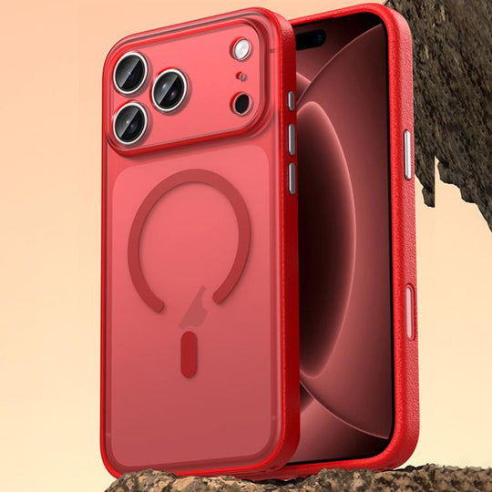 For iPhone 18 Pro Vegan Leather Magnetic Phone Case(Berry Red)