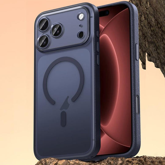 For iPhone 18 Pro Vegan Leather Magnetic Phone Case(Deep Sea Blue)