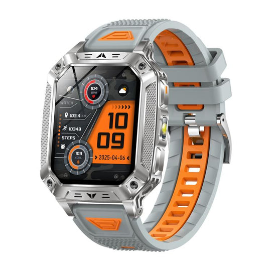 QS86 2.01-inch Smart Watch, Support BT Call, Heart Rate, Blood Oxygen(Steel Grey Orange Silicone Band)