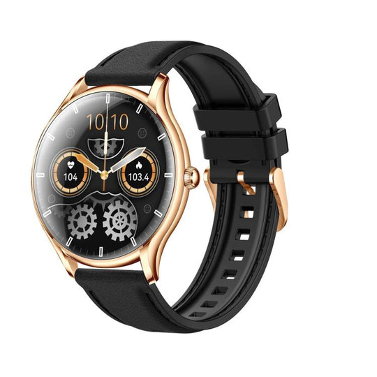 QS36 1.43-inch Smart Watch, Support Heart Rate, Blood Pressure, Blood Oxygen, Female Physiological Cycle(Gold Black Silicone Band)