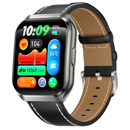 QS66 1.83-inch Smart Watch, Support BT Call, Heart Rate, Blood Oxygen(Black Vegan Leather Band)