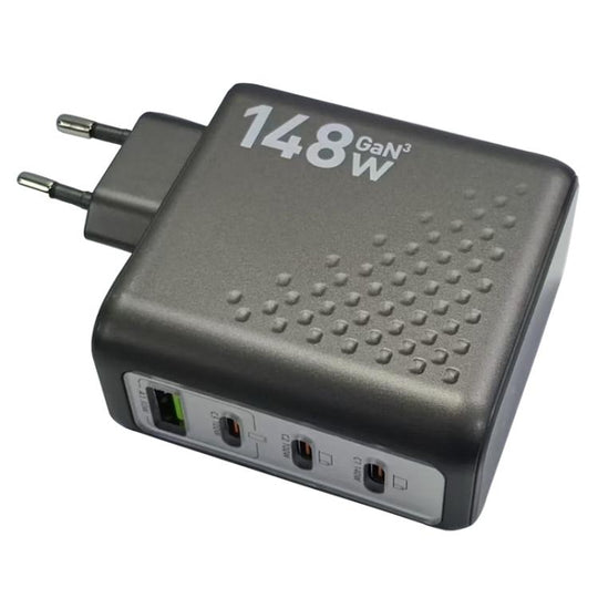 P3 148W USB-A and USB-C / Type-C Quad-Port AI Smart Display GaN Fast Charger(EU Plug)