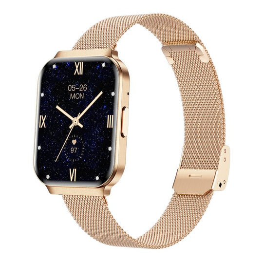 QS06 1.75 inch Square Screen Ultra-Thin Smart Calling Watch, Gold Steel Strap, Support Health Monitoring