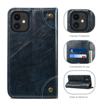 For iPhone 12 / 12 Pro Baroque Simple Horizontal Flip Leather Case with Holder & Card Slots & Wallet(Blue) - iPhone 12 / 12 Pro Cases by buy2fix | Online Shopping UK | buy2fix