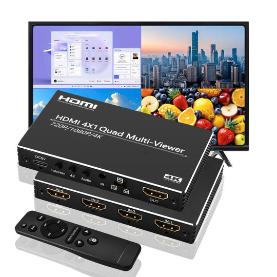 NK-BT41 4K 4 In 1 Out HDMI Quad Multi-Viewer Video Switcher With Remote Control(Black)