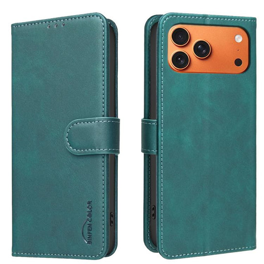 For iPhone 18 Pro Max/17 Pro Max Solid Color Calfskin Texture RFID Vegan Leather Phone Case(Green)