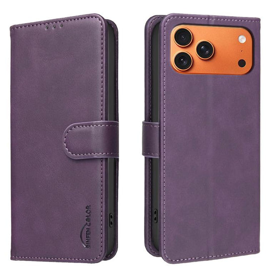 For iPhone 18 Pro Max/17 Pro Max Solid Color Calfskin Texture RFID Vegan Leather Phone Case(Purple)