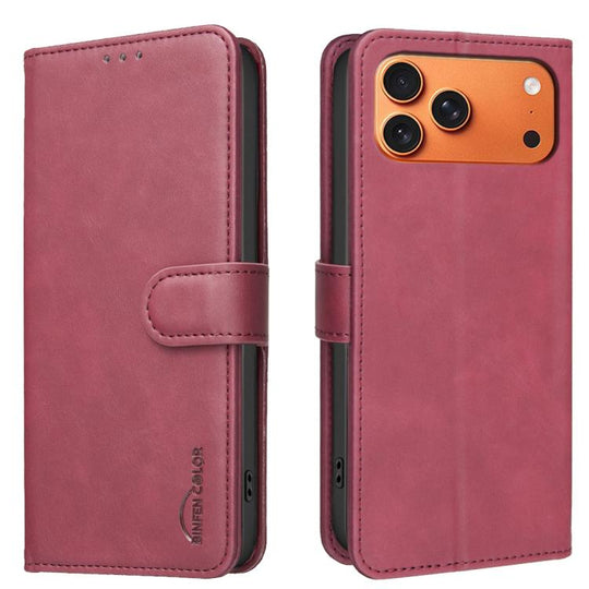 For iPhone 18 Pro Max/17 Pro Max Solid Color Calfskin Texture RFID Vegan Leather Phone Case(Red)
