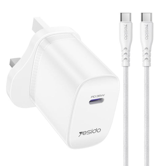 Yesido YC153 PD35W USB-C / Type-C Single Port Fast Charger Set with Type-C to Type-C Cable, UK Plug(White)