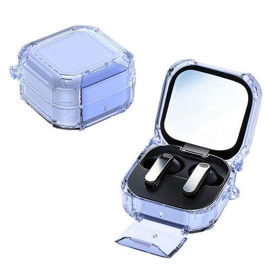 For Samsung Galaxy Buds4 / 4 Pro XDcase Crystal Switch Series Earphone Case with Carabiner & Holder(Transparent Blue)
