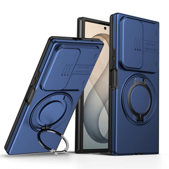 For Galaxy Z Fold8 Ultra 5G Camera Sliding Shield Magnetic Rotation Holder Phone Case(Blue)