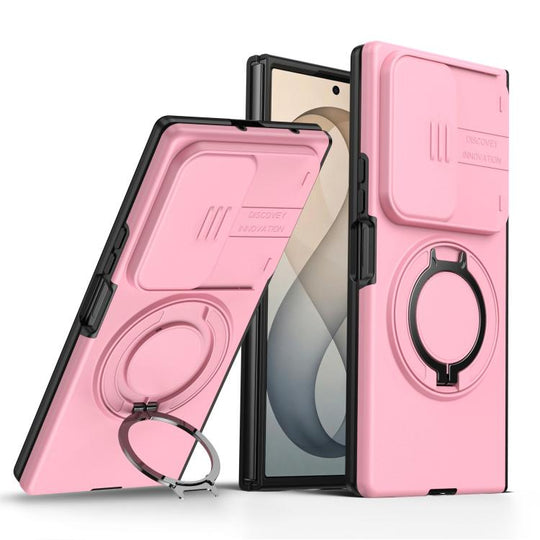 For Galaxy Z Fold8 Ultra 5G Camera Sliding Shield Magnetic Rotation Holder Phone Case(Pink)