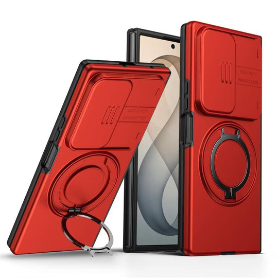 For Galaxy Z Fold8 Ultra 5G Camera Sliding Shield Magnetic Rotation Holder Phone Case(Red)