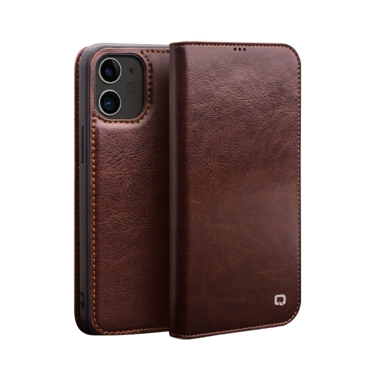 For iPhone 12 mini QIALINO Horizontal Flip Leather Case with Holder & Card Slots & Wallet (Brown) - iPhone 12 mini Cases by QIALINO | Online Shopping UK | buy2fix