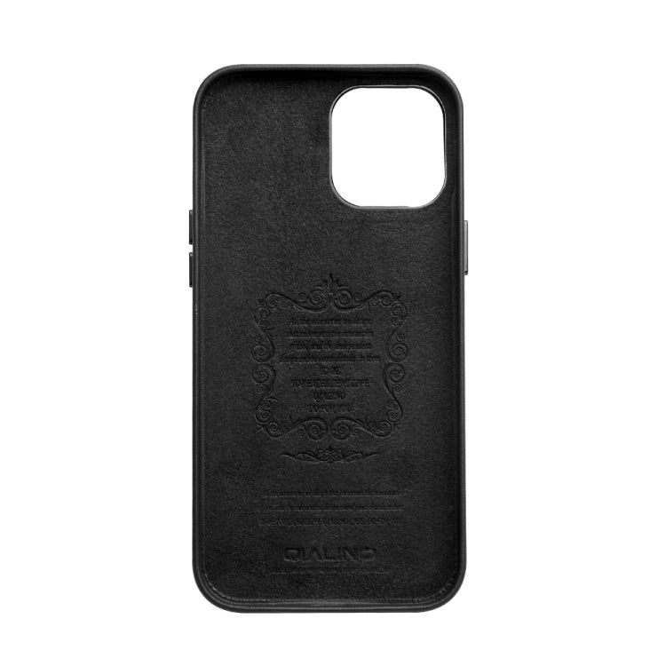 For iPhone 12 / 12 Pro QIALINO Shockproof Cowhide Leather Protective Case(Black) - iPhone 12 / 12 Pro Cases by QIALINO | Online Shopping UK | buy2fix