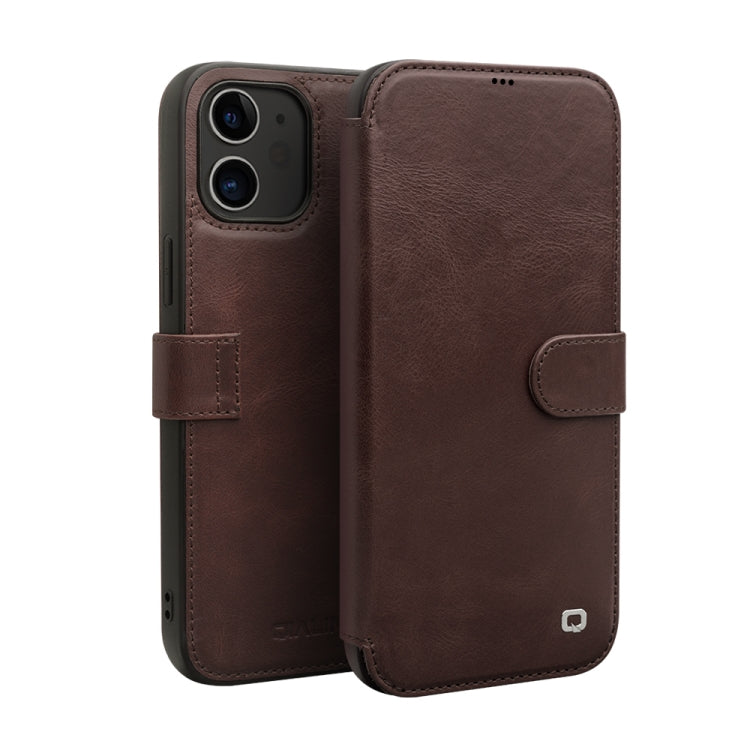 For iPhone 12 / 12 Pro QIALINO Business Magnetic Horizontal Flip Leather Case with Card Slots & Wallet(Dark Brown) - iPhone 12 / 12 Pro Cases by QIALINO | Online Shopping UK | buy2fix