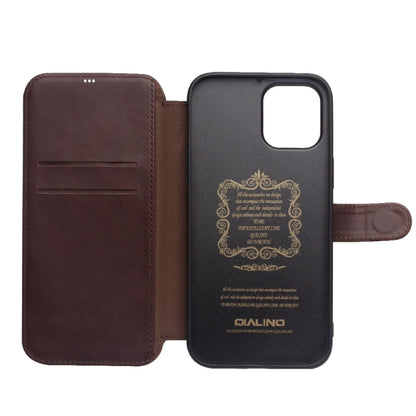 For iPhone 12 / 12 Pro QIALINO Business Magnetic Horizontal Flip Leather Case with Card Slots & Wallet(Dark Brown) - iPhone 12 / 12 Pro Cases by QIALINO | Online Shopping UK | buy2fix