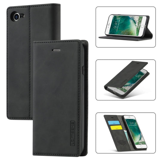For iPhone SE 2022 / SE 2020 / 8 / 7 LC.IMEEKE Strong Magnetism Ultra-thin Horizontal Flip Shockproof Matte TPU + PU Leather Case with Holder & Card Slots & Wallet(Black)