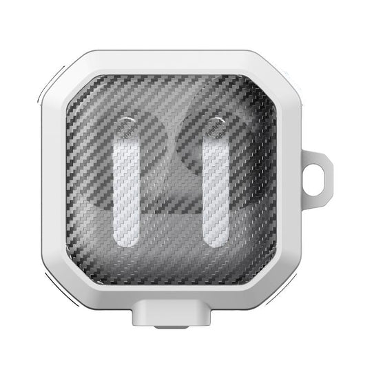 For Samsung Galaxy Buds4 / Buds4 Pro Thunder Armor Carbon Fiber Texture Transparent Earphones Case with Switch(White)