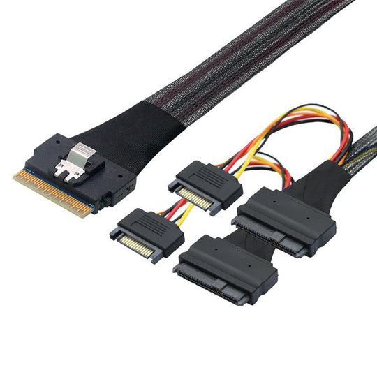 SFF-8654 8i to Dual NVMe U.2 SFF-8639 SSD Adapter Cable, Length:0.8m(Black)