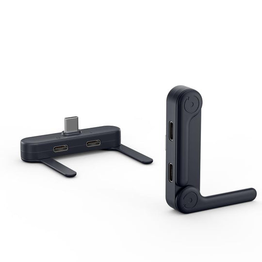 Foldable Holder Type-C to Type-C x 2 Charging and Earphone Adapter(Black)