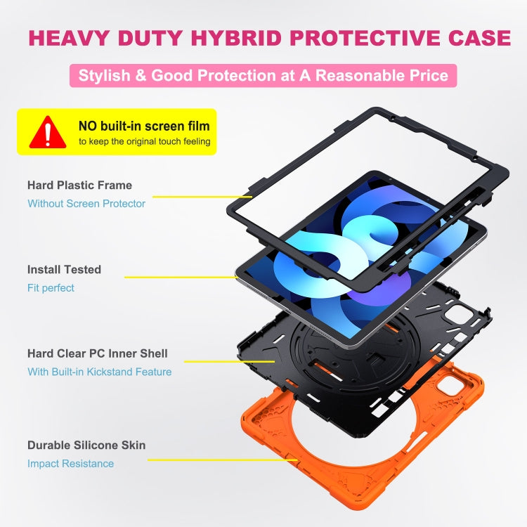 For iPad Air 2022 / 2020 10.9 360 Degree Rotation PC + Silicone Protective Case with Holder & Hand-strap(Orange) - iPad Air (2022) / (2020) 10.9 Cases by buy2fix | Online Shopping UK | buy2fix