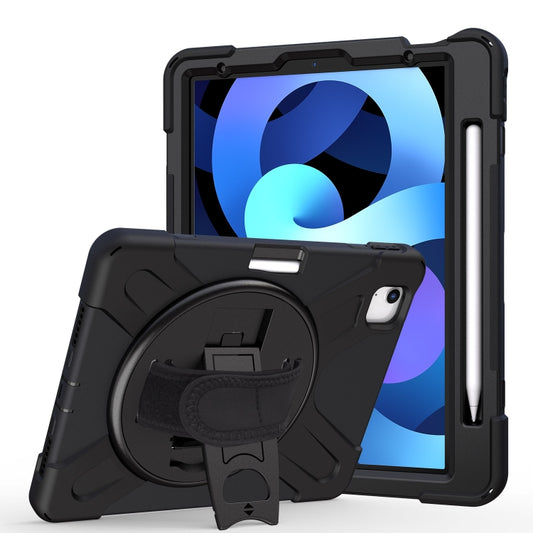 For iPad Air 2022 / 2020 10.9 360 Degree Rotation PC + Silicone Protective Case with Holder & Hand-strap(Black) - iPad Air (2022) / (2020) 10.9 Cases by buy2fix | Online Shopping UK | buy2fix