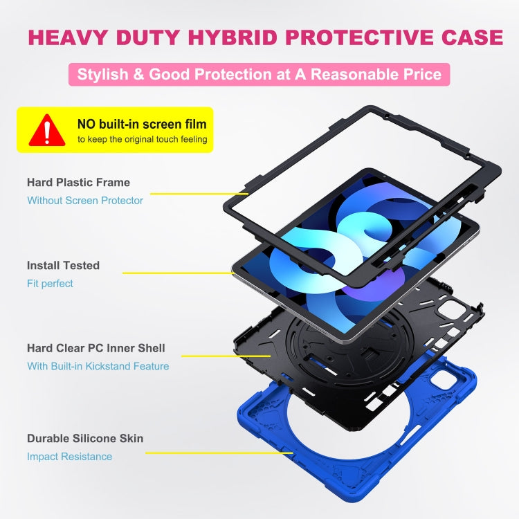 For iPad Air 2022 / 2020 10.9 360 Degree Rotation PC + Silicone Protective Case with Holder & Hand-strap(Blue) - iPad Air (2022) / (2020) 10.9 Cases by buy2fix | Online Shopping UK | buy2fix