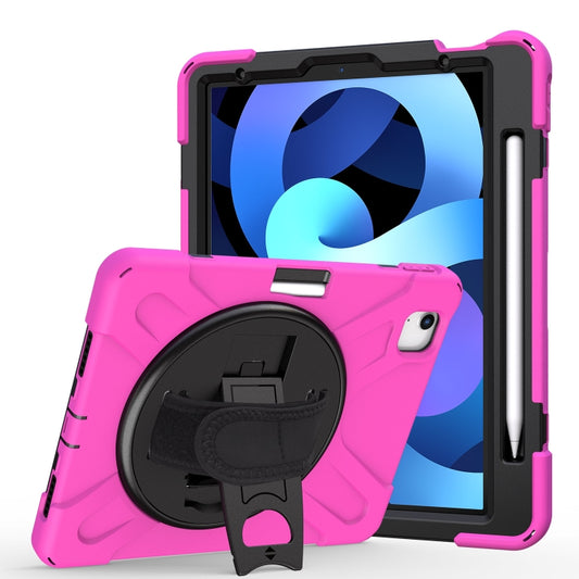 For iPad Air 2022 / 2020 10.9 360 Degree Rotation PC + Silicone Protective Case with Holder & Hand-strap(Rose Red) - iPad Air (2022) / (2020) 10.9 Cases by buy2fix | Online Shopping UK | buy2fix
