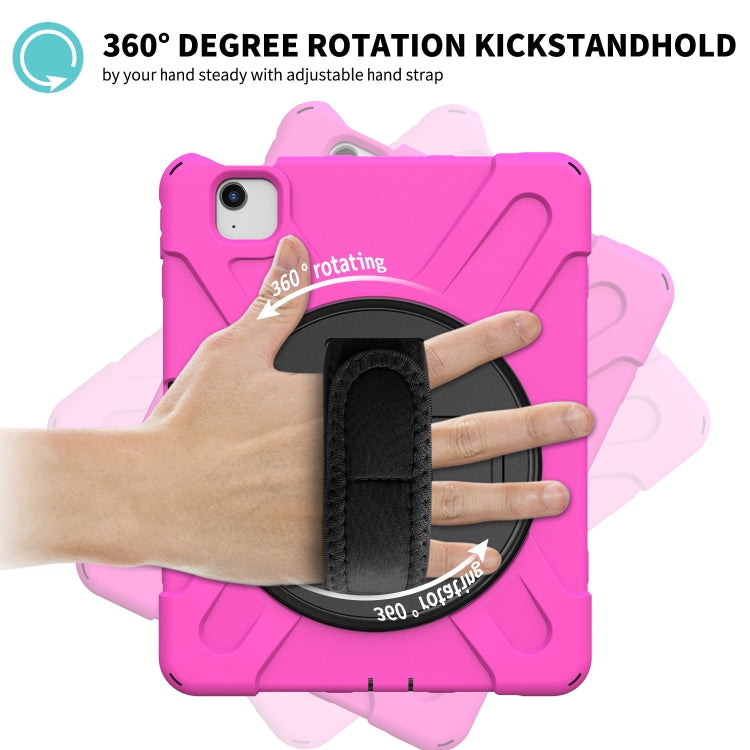 For iPad Air 2022 / 2020 10.9 360 Degree Rotation PC + Silicone Protective Case with Holder & Hand-strap(Rose Red) - iPad Air (2022) / (2020) 10.9 Cases by buy2fix | Online Shopping UK | buy2fix